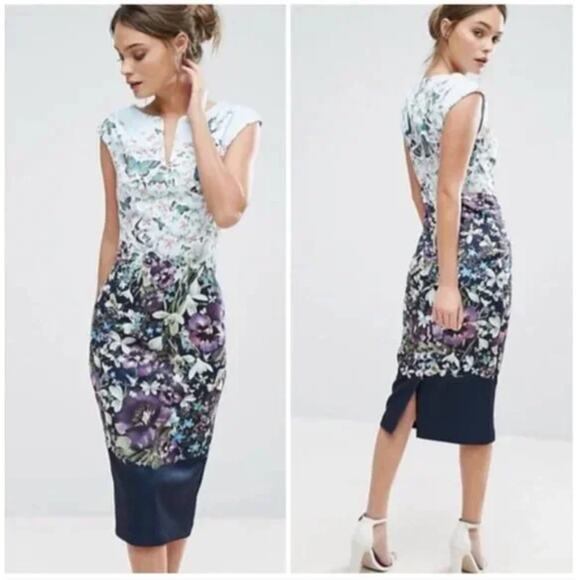 Ted Baker Dresses & Skirts - TED BAKER Tiha Entangled Enchantment Midi Dress Butterfly Print Navy Blue 3U8
